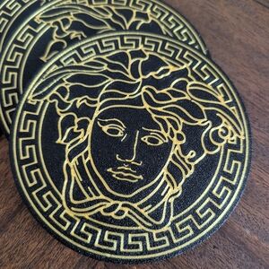 Set Of 6 Large‎ Black and Gold Medusa Coasters